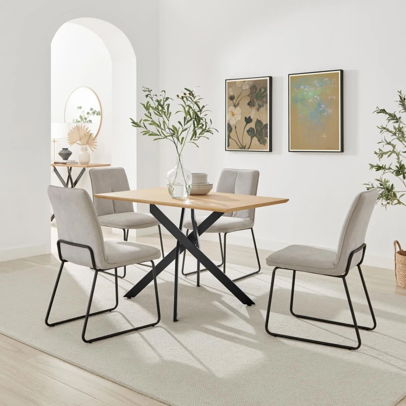 Image of FurnitureboxUK FurnitureboxUK Leonardo Oak Effect Dining Table & 4 Halley Taupe Fabric Chairs in Brown Brown One Size Unisex 5056784315378