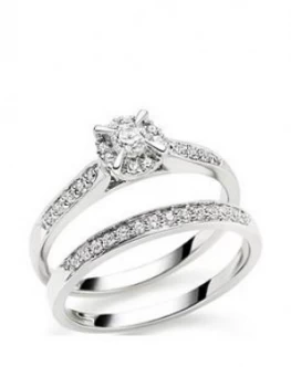 Image of Beaverbrooks 18Ct White Gold Diamond Halo Ring Bridal Set