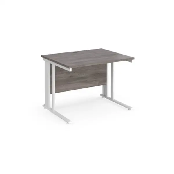Image of Maestro 25 straight desk 1000mm x 800mm - white cable managed leg frame, grey oak top