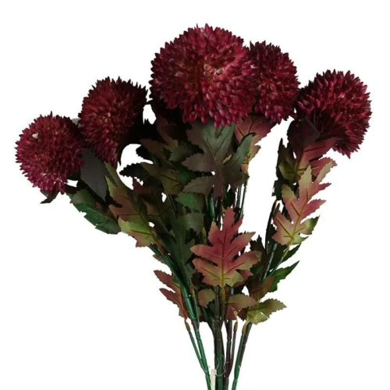 Image of Leaf Pack of 6 x 70cm Large Ball Dahlia Artificial Flower Stem Pink
