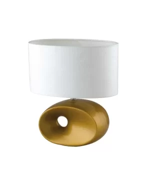 Image of EOLO Table Lamp with Oval Shade Gold, Ceramic With Fabric Lampshade 45.6x59cm