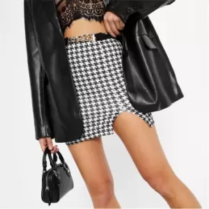 Image of I Saw It First Houndstooth Belted Jersey Mini Skirt - Black
