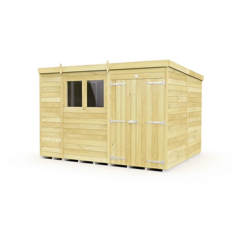 Image of Buttercup Farm 11 x 8 Feet Pent Shed - Double Door W/ Windows - L231 x W329 x H201cm in Brown Brown Unisex