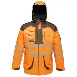 Image of Regatta Mens Hi-Vis Waterproof Reflective Parka Jacket (S) (Orange/Grey)
