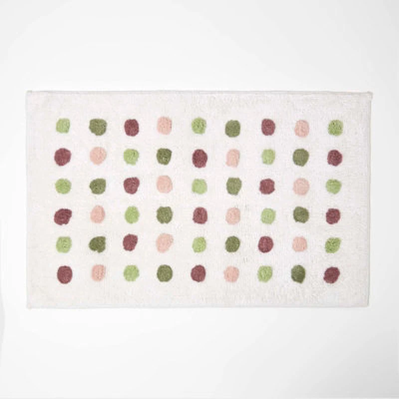 Image of Homescapes 100% Cotton Bath Mat Tufted Polka Dot Design Green