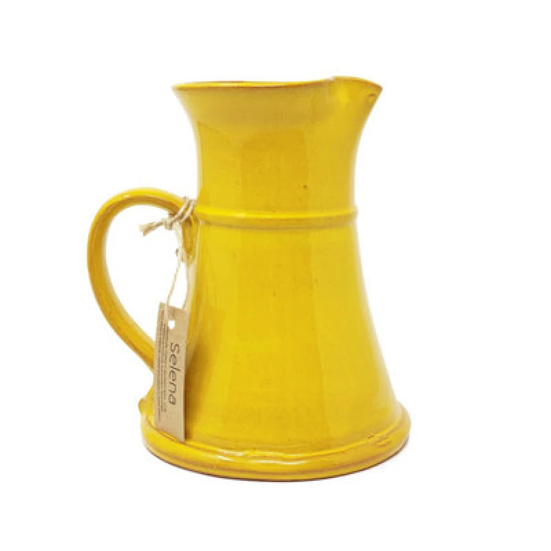 Image of Verano Spanish Ceramics Selena Glazed Hand Dipped Kitchen Dining Large Flat Based Jug Yellow 1L (H) 20Cm
