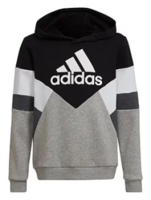 Image of Adidas Older Boys Colourblock Overhead Hood, Black/White/Grey, Size 13-14 Years