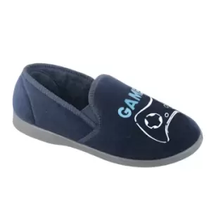 Image of Zedzzz Childrens/Kids Gamer Slippers (2 UK) (Blue Navy)