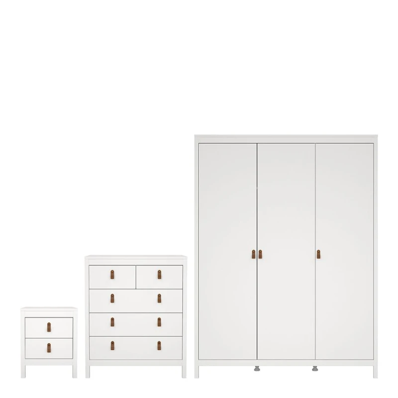 Image of Furniture To Go Barcelona 3 Piece Bundle, Bedside, Chest & 3 Door Wardrobe in White White Unisex