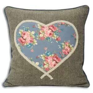 Image of Paoletti Sweet Cottage Heart Polyester Filled Cushion Denim