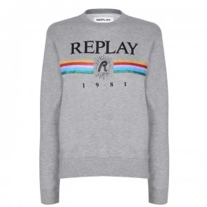Image of Replay Rainbow Sweatshirt - Grey Marl M02