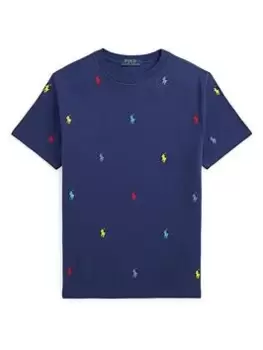 Image of Ralph Lauren Boys Horse All Over Print T-Shirt - Navy, Size 16 Years=Xl