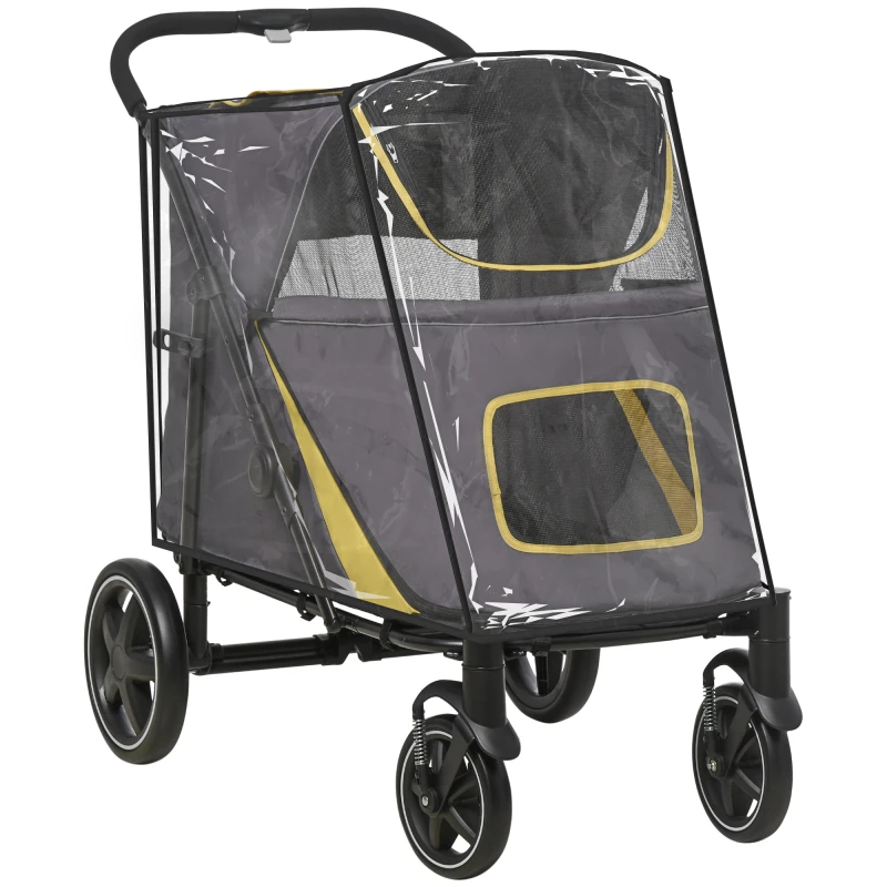Image of PawHut Foldable Pet Stroller with One-Click, Rain Cover, Front Wheels, Shock Absorber, Storage, Mesh for Cats & Dogs Aosom UK