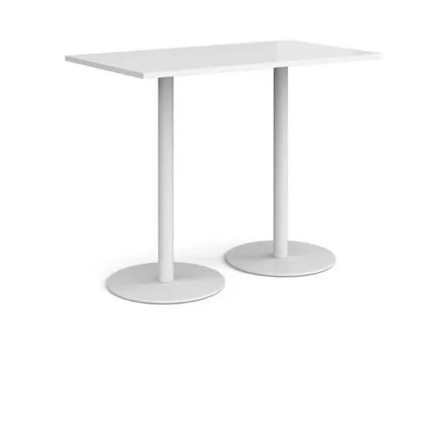 Image of Monza Monza rectangular poseur table with flat round white bases 1400mm x 800mm - white White MPR1400-WH-WH