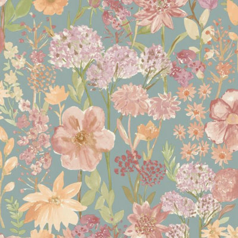 Image of GRANDECO Wildflowers Blue Wallpaper Floral Naturistic Colourful Feature Wall - Grandeco WL-A61604