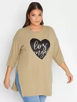 Image of Yours Slogan Split Detail Top - Natural, Size 18, Women