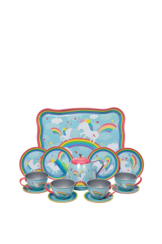 Image of Schylling Unicorn Tin Tea Sets Baby Blue