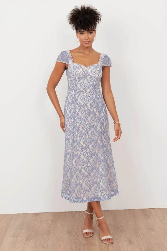 Image of Maya Deluxe Maya Light Blue Sweetheart Neck Lace Midaxi Dress Light Blue female 10 (S)