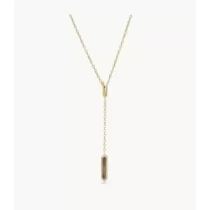 Image of Fossil Womens Val Black And Black Mother-Of-Pearl Y-Neck Necklace - Gold