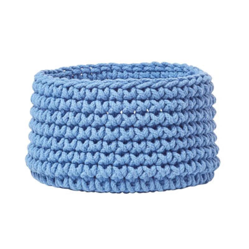 Image of Homescapes Cotton Knitted Round Storage Basket, 37 x 21cm Blue