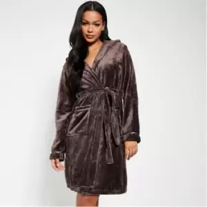 Image of I Saw It First Luxury Fleece Hooded Dressing Gown - Brown