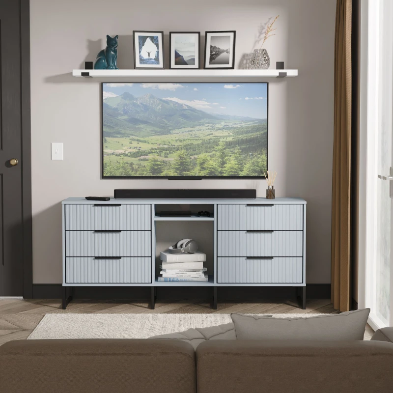 Image of Ready Assembled 2 U Menai 6 Drawer Sideboard (Ready Assembled) in Light Blue Light Blue Unisex