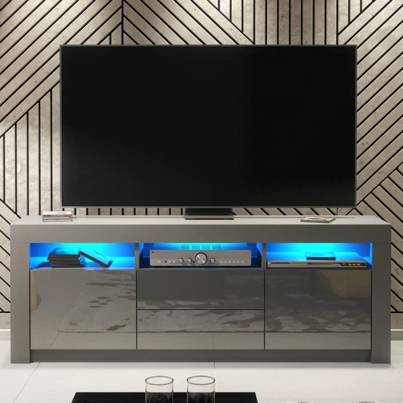 Image of Creative Furniture Shine TV Unit 160cm - Dark Grey with Gloss Doors & LED Lights Dark Grey Unisex