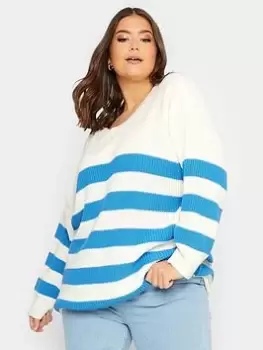 Image of Yours Yours Wide Stripe Jumper Blue Size 22-24, Women