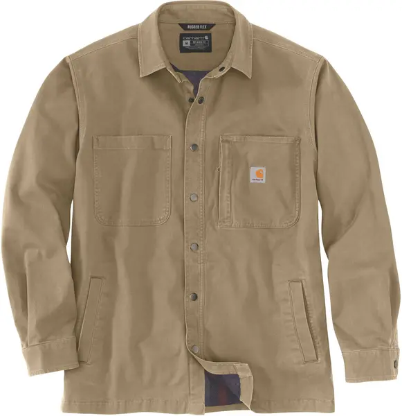 Image of Carhartt Fleece Lined Snap Front Shirt, green-brown, Size L