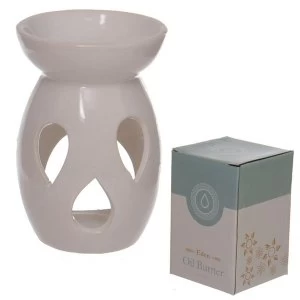 Image of White Ceramic Oil Burner with Teardrop Pattern