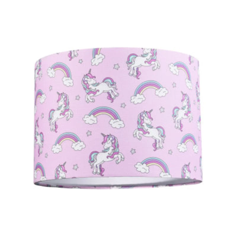 Image of Happy Homewares Beautiful Modern Soft Lilac Cotton Lampshade With Unicorns Clouds And Rainbows