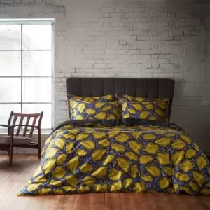 Image of Magali Tropical Printed Cotton Sateen Piped Duvet Cover Set Ochre, Ochre / King