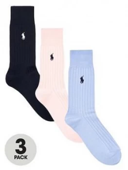 Image of Polo Ralph Lauren 3 Pack Egyptian Cotton Ribbed Socks - Navy/Pink/Blue
