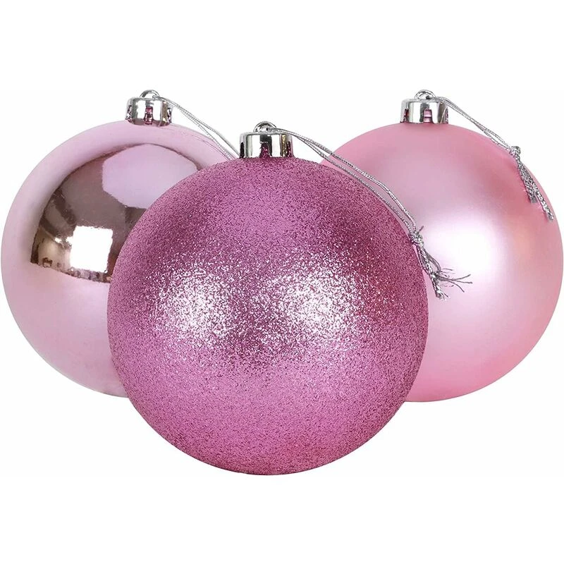 Image of Shatchi 10cm/3Pcs Christmas Baubles Shatterproof Pale Pink,Tree Decorations Pale Pink