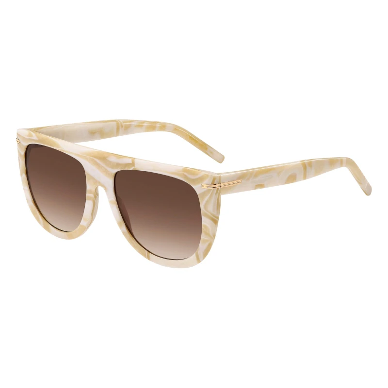 Image of Boss Womens Sq Flat Top Round Sunglasses Pearled Beige female 56 cm