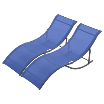 Image of Outsunny Set of 2 S-shaped Foldable Lounge Chair Reclining Outdoor Chair for Patio Beach Garden Capacity 165x61x63cm Blue AOSOM UK
