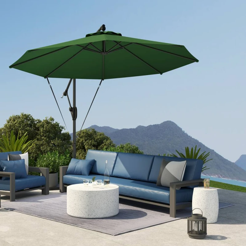 Image of Outsunny 3(m) Cantilever Banana Parasol with Cover Wind Strap UPF50+Green 84D-422V00GN