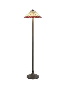 Image of 2 Light Stepped Design Floor Lamp E27 With 40cm Tiffany Shade, Red, Crystal, Aged Antique Brass