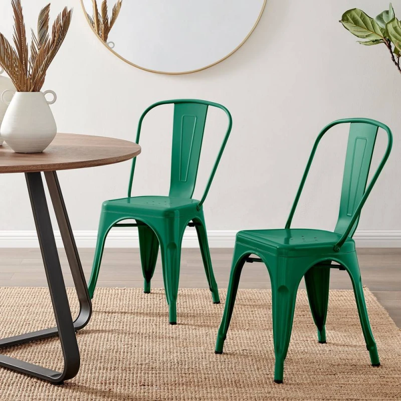 Image of FurnitureboxUK FurnitureboxUK Set of 2 Colton Industrial Steel Stackable Tolix Style Dining Chairs in Green Green One Size Unisex 5056542692413
