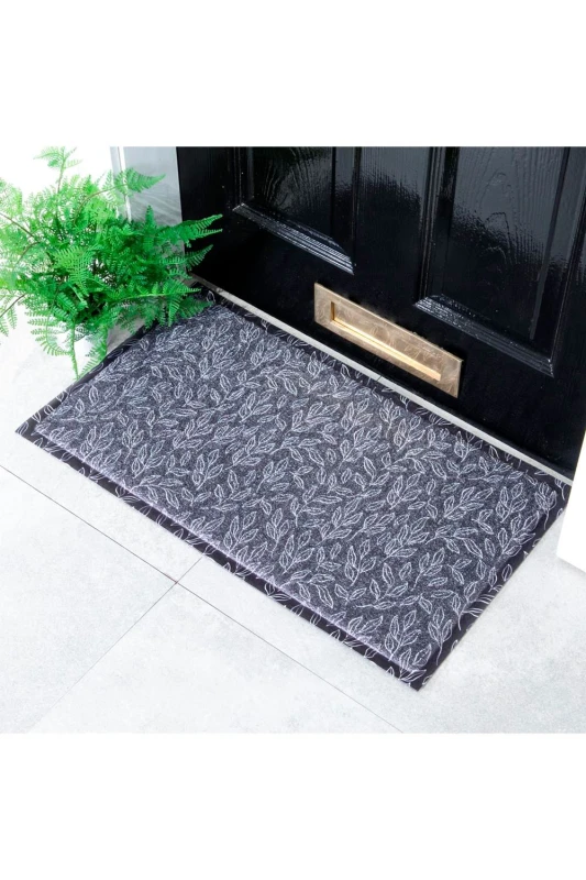 Image of Native Natural Navy Leaf Pattern Doormat (70 X 40Cm)