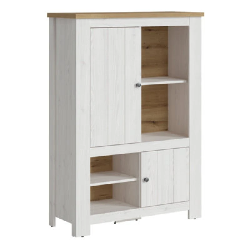 Image of Furniture To Go Celesto 2 Door 4 Shelves Display Cabinet Inc. 2X LED Lights In White And Oak