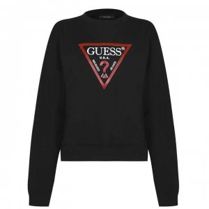 Image of Guess Vinyl Triangle Logo Fleeced Sweater Womens - Jet Black A996