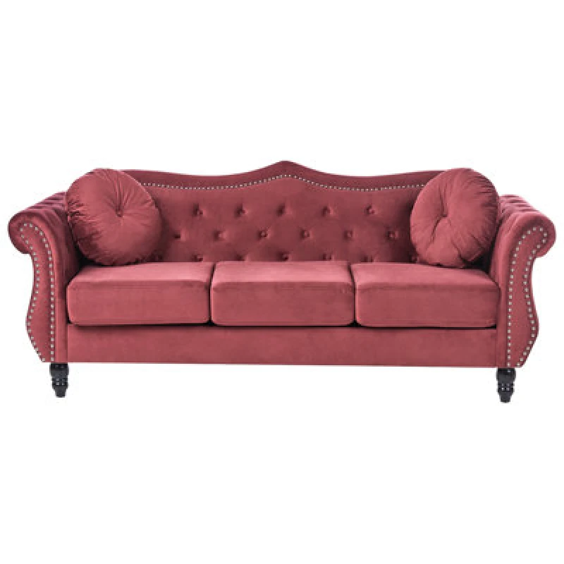 Image of Beliani Sofa 3 Seater Skien Velvet Dark Red