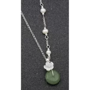 Image of Freshwater Pearl Jade Silver Plated Flower Necklace