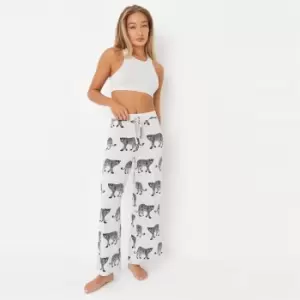 Image of Missguided Leopard Crop Racer Wide Pj Set - Grey