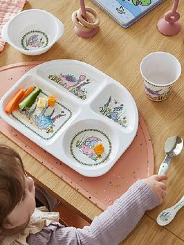 Image of Portmeirion 3 Piece Dinosaur Children's Dinner Set Pink ONE SIZE