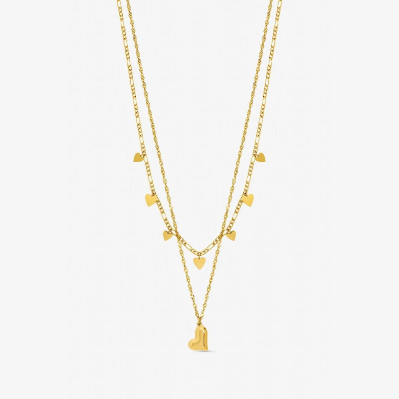 Image of Jon Richard Gold Plated Waterproof Heart Double Row Necklace Gold female One Size