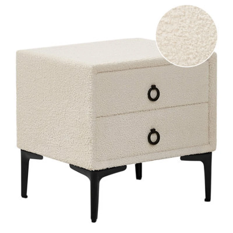 Image of Beliani 2 Drawer Bedside Table Sezanne Boucle Off-White