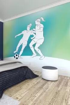 Image of Girls Playing Football Wall Mural