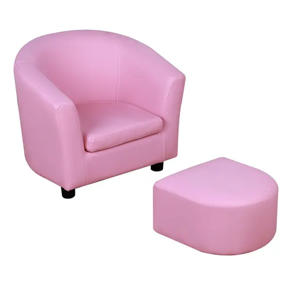 Image of HOMCOM Children Kids Mini Sofa Armchair Made of PVC Very Comfortable with Footstool Pink